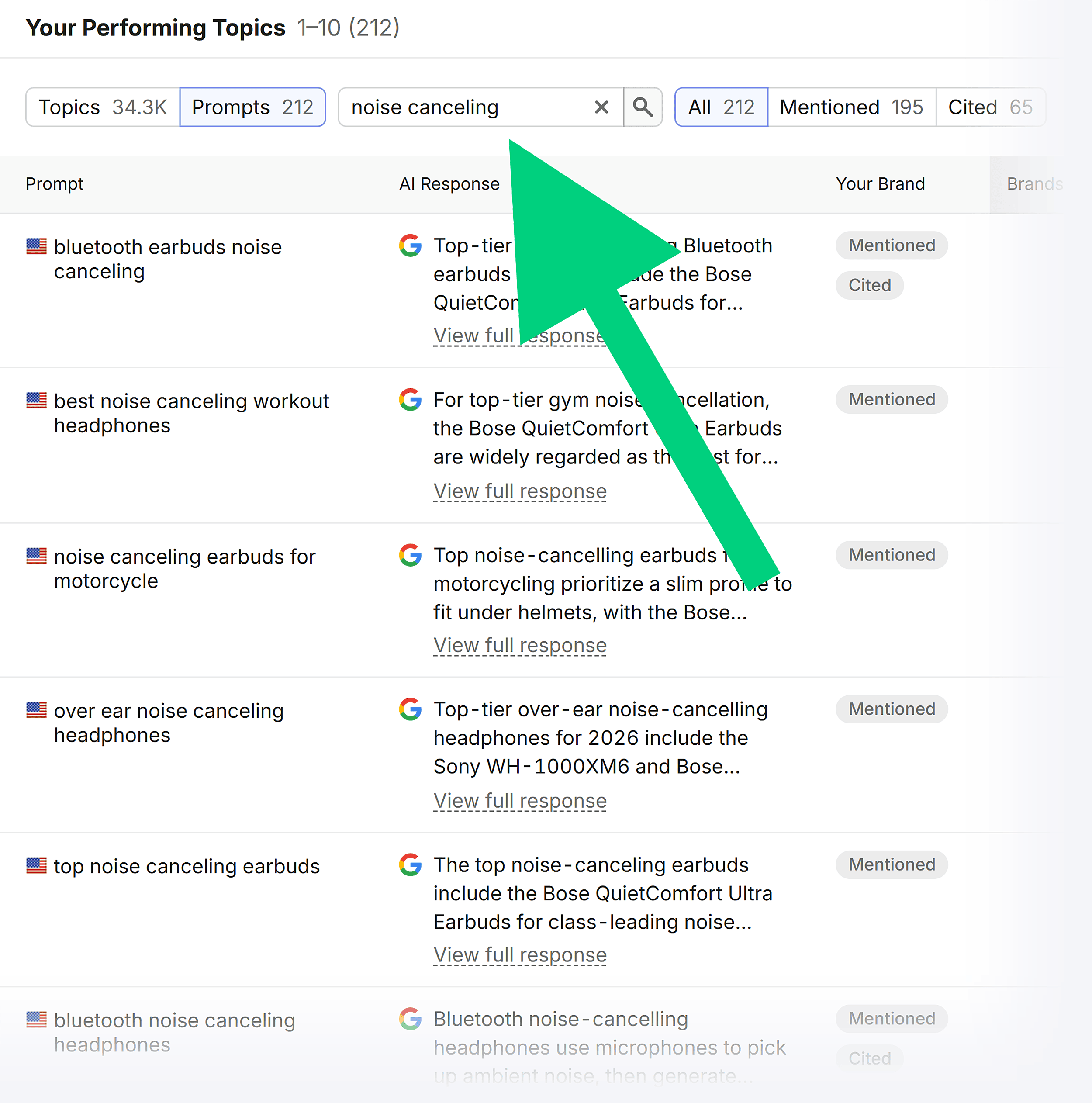 Visibility Overview – Bose – Prompts – Noise canceling