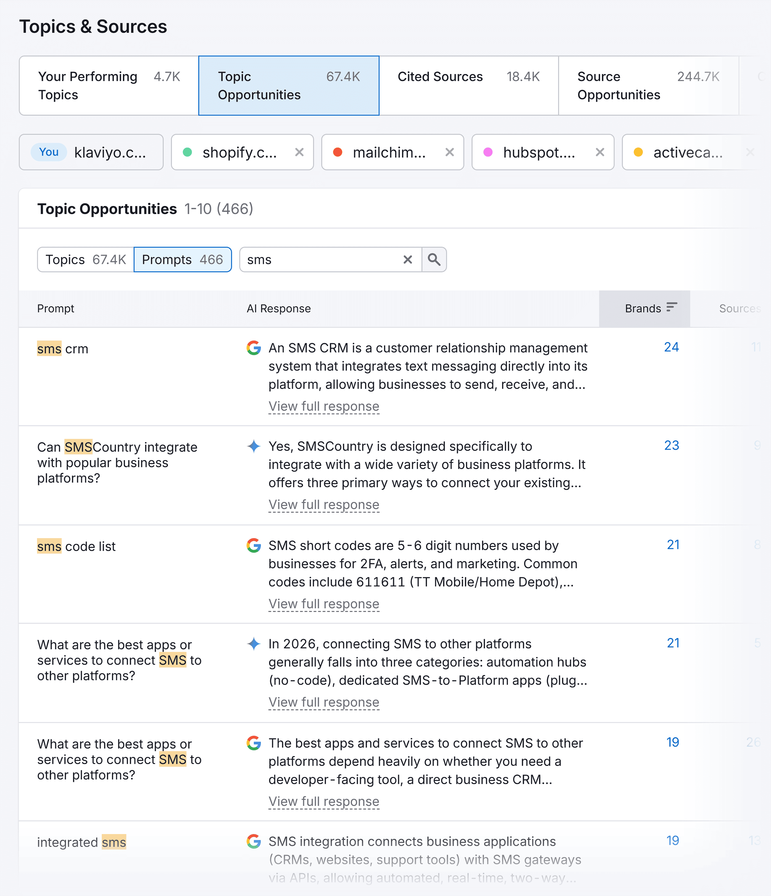 Visibility Overview – Klaviyo – Topic Opportunities