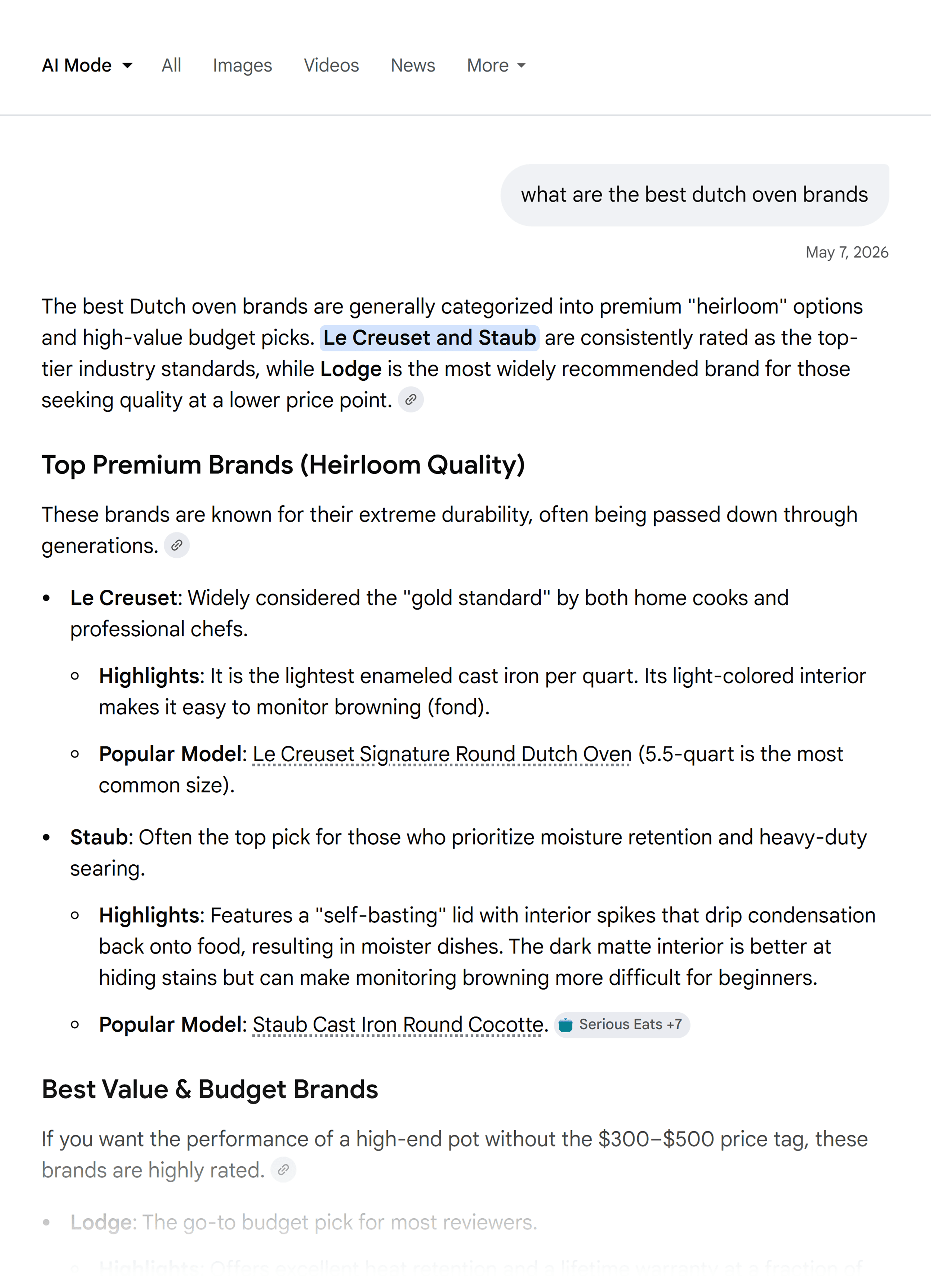 Google AI Mode – Best Dutch ovens