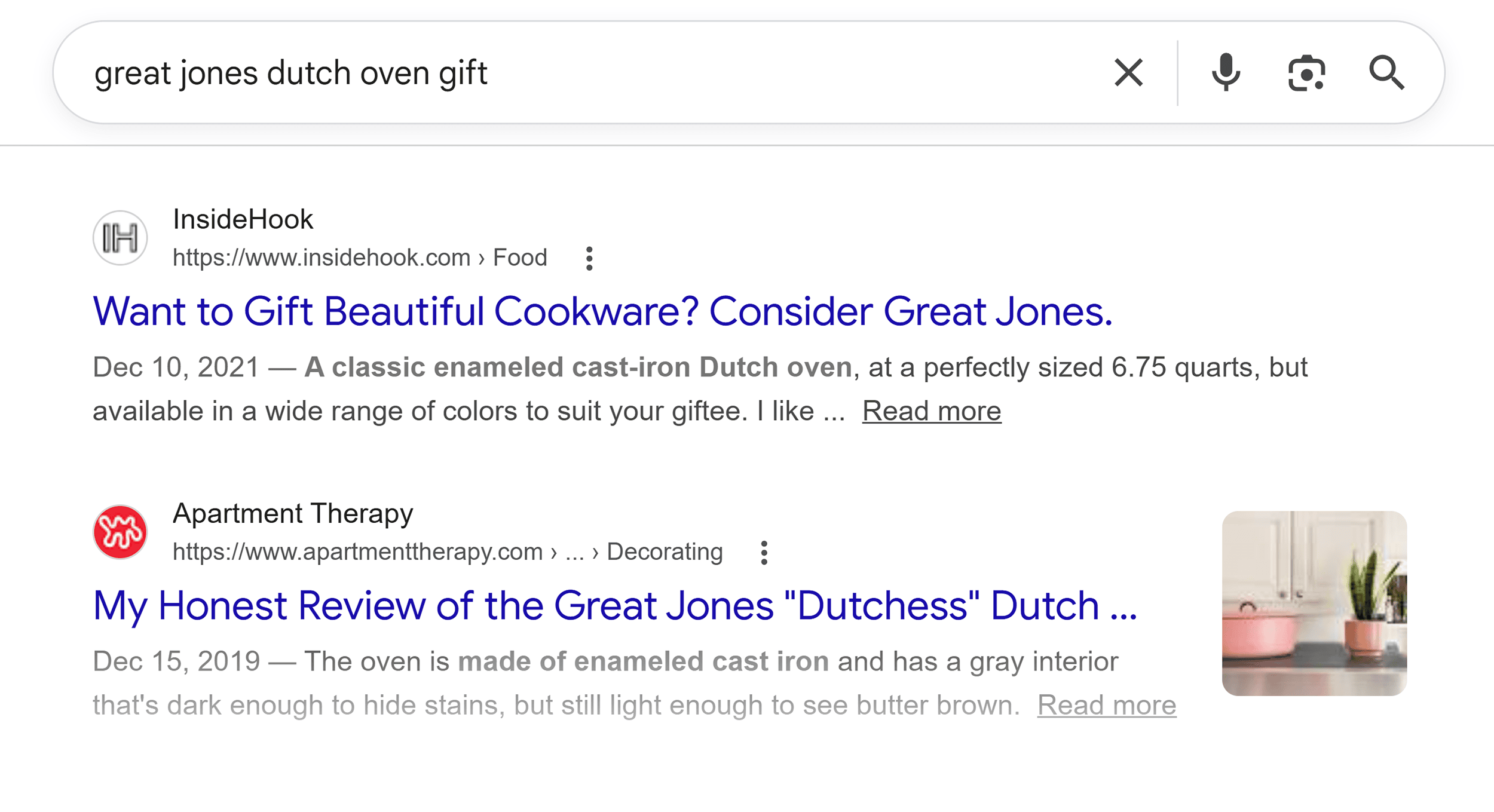 Google SERP – Great Jones Dutch oven gift