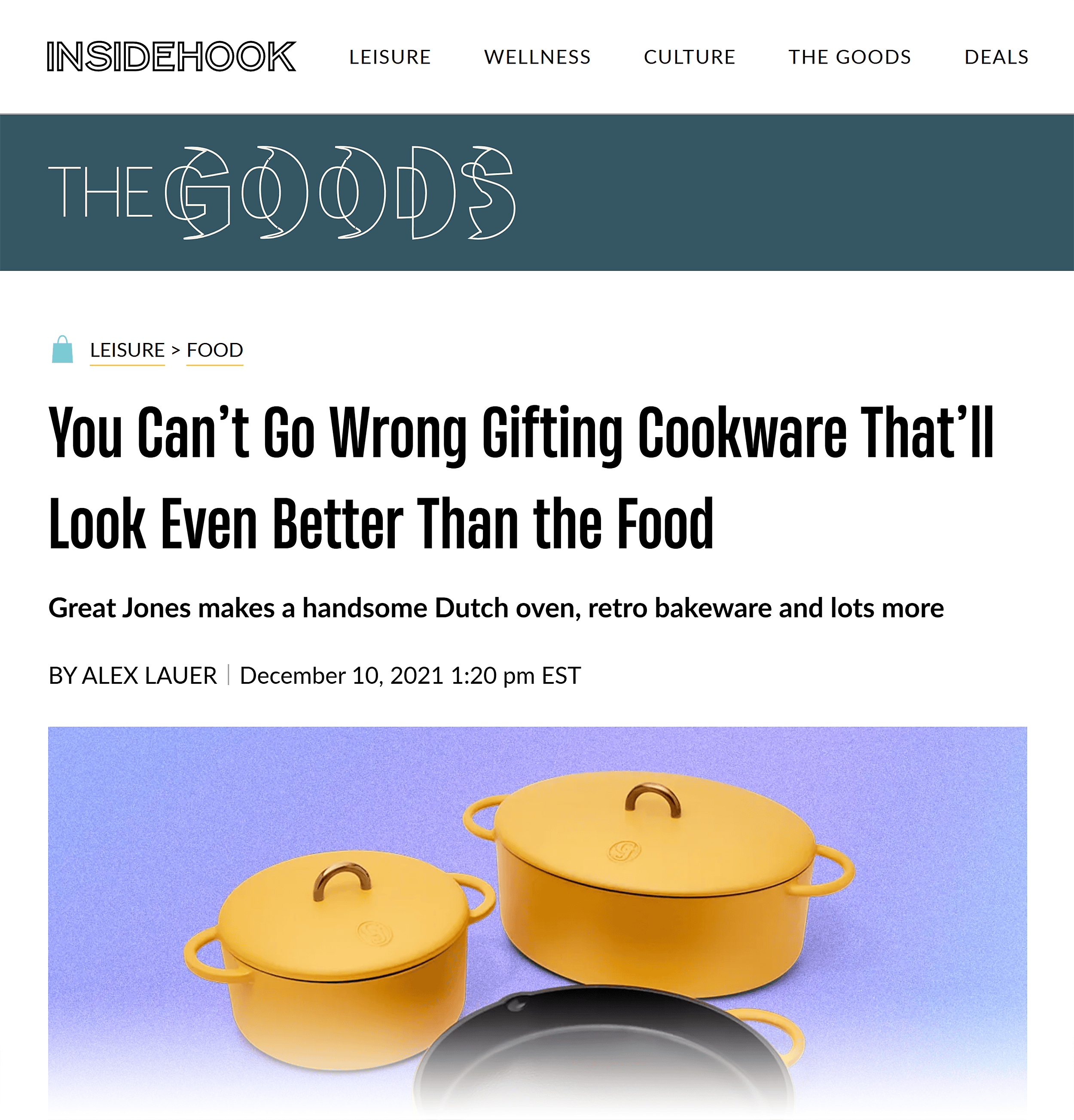 InsideHook – Gifting Great Jones cookware