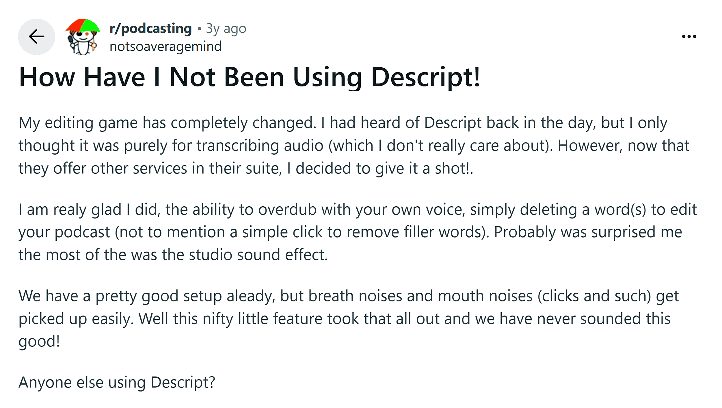 Reddit – Descript post