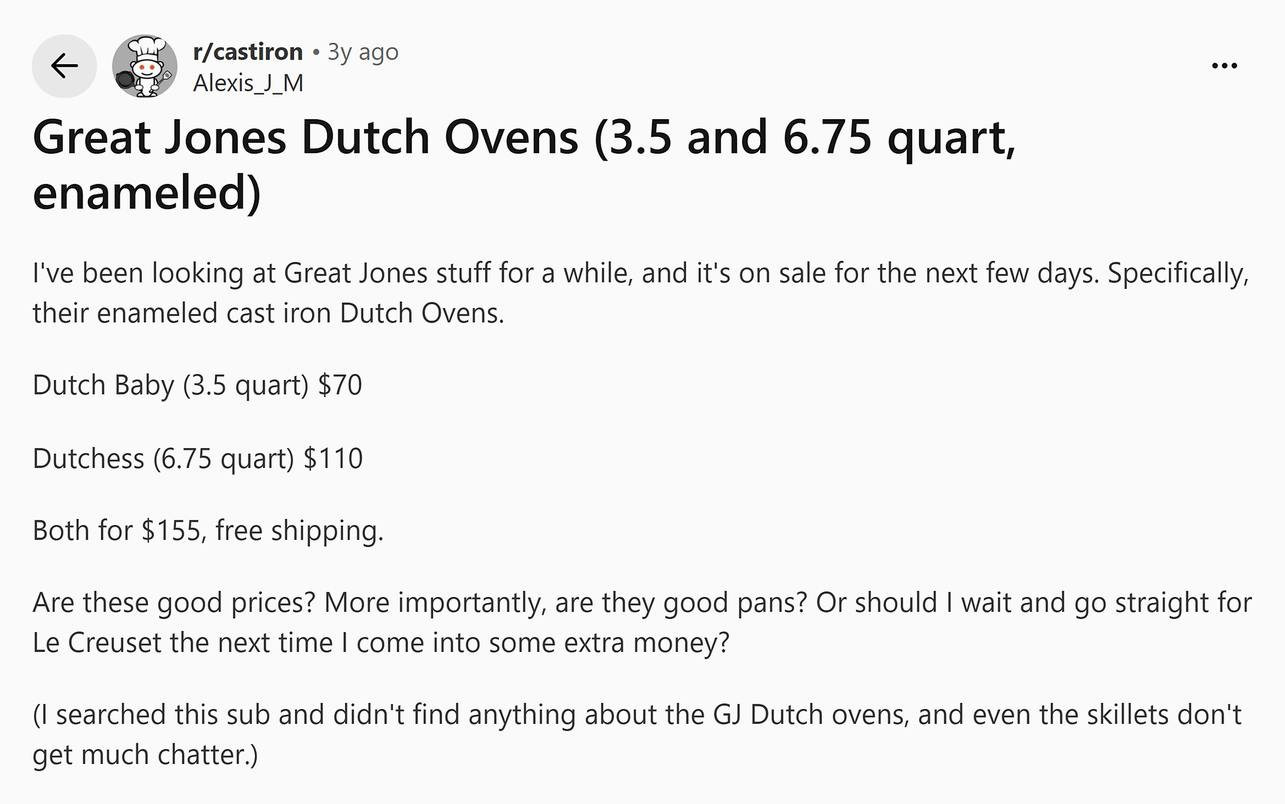 Reddit – Great Jones Dutch ovens