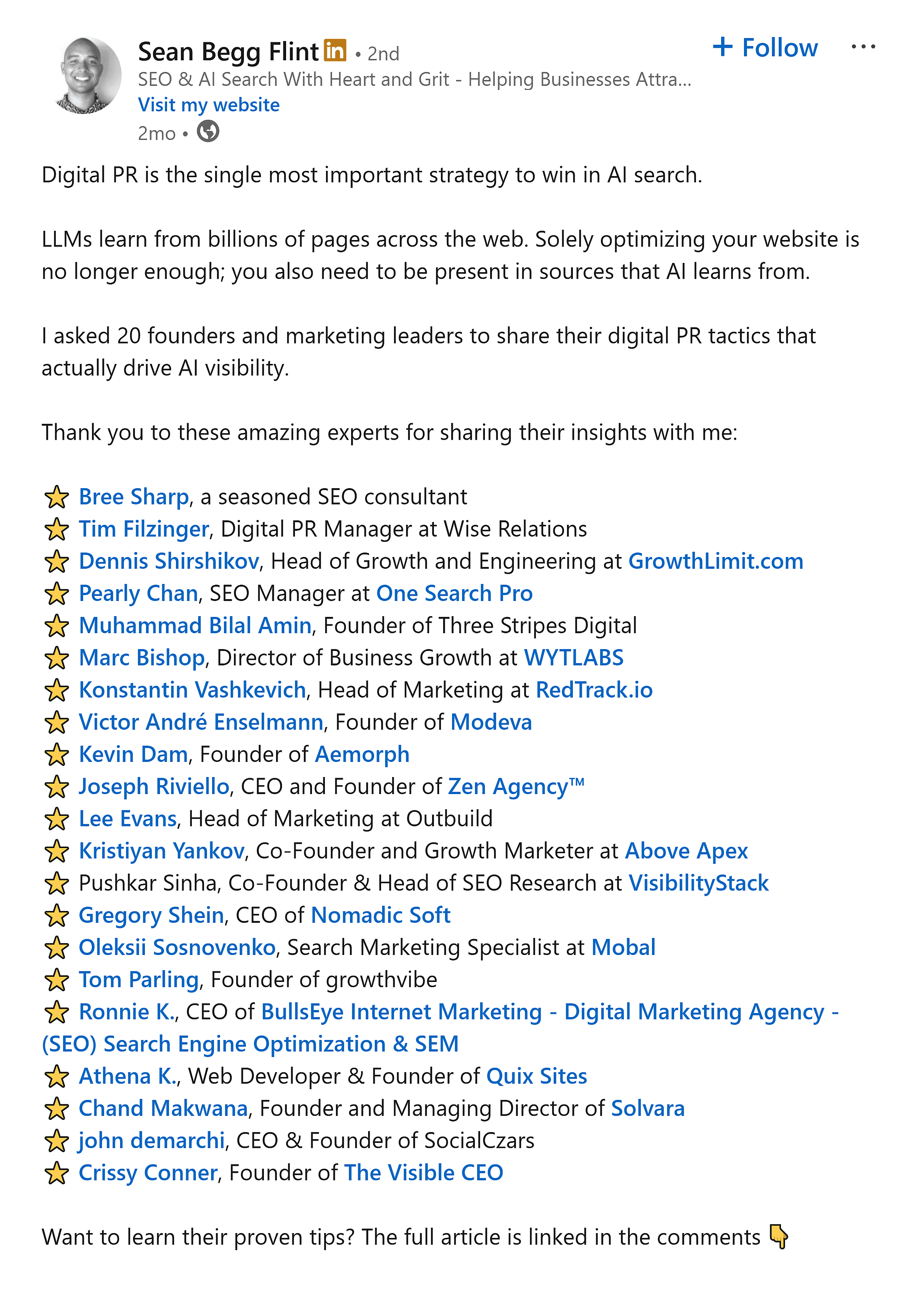 LinkedIn – Sean Begg Flint post LinkedIn – Sean Begg Flint post