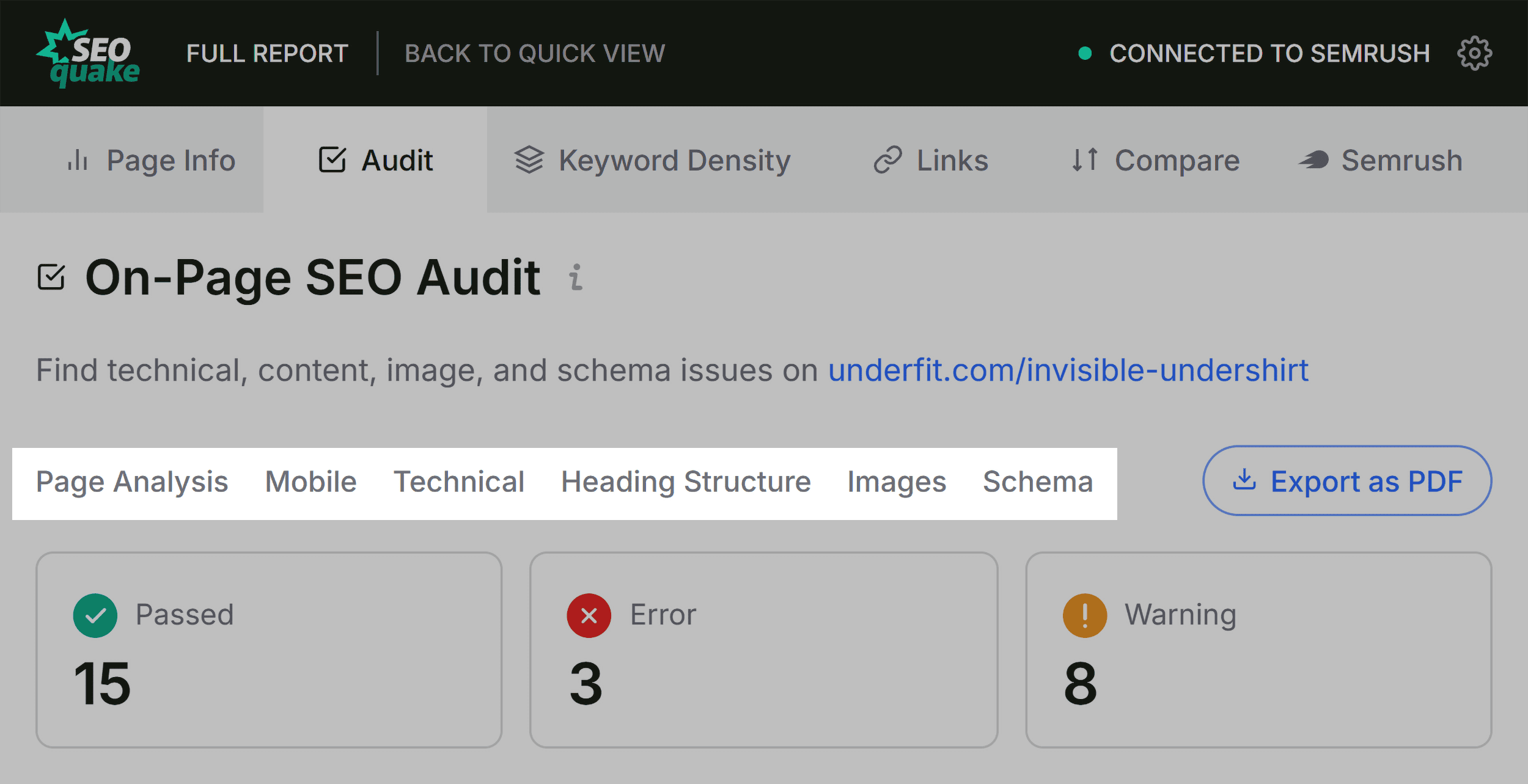 SEOQuake – Full report – Audit – Sections