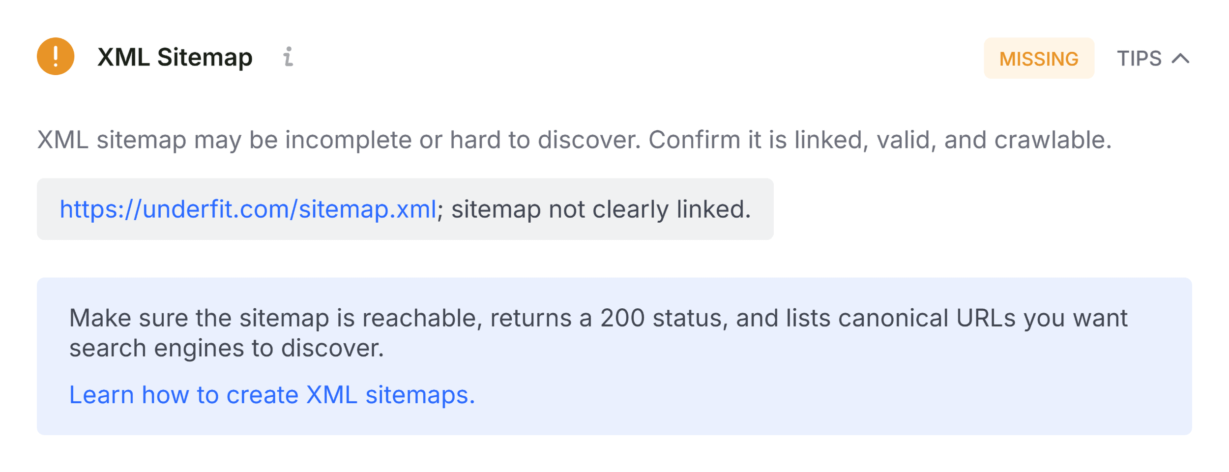 SEOQuake – Full report – Audit – XML sitemap