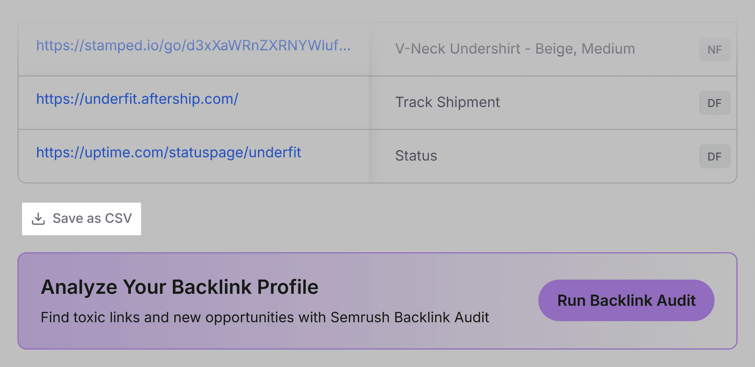 SEOQuake – Full report – Links – Save as CSV