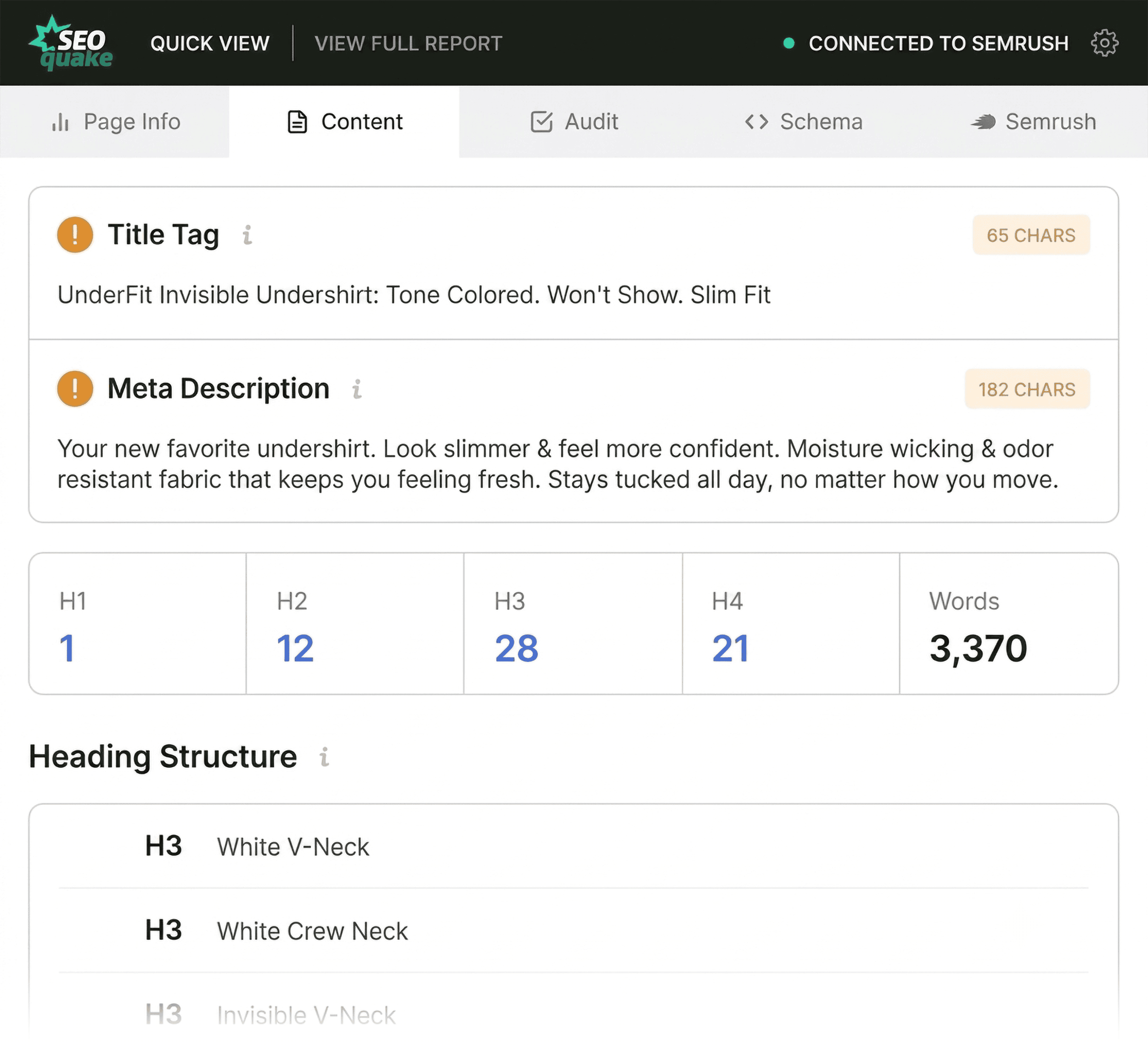 SEOQuake – Quick View – UnderFit – Content