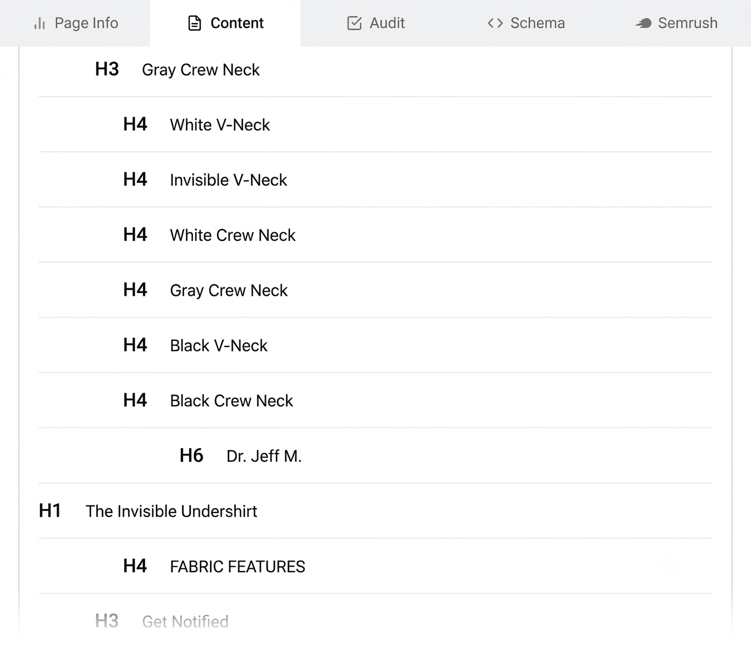 SEOQuake – Quick View – UnderFit – Headings