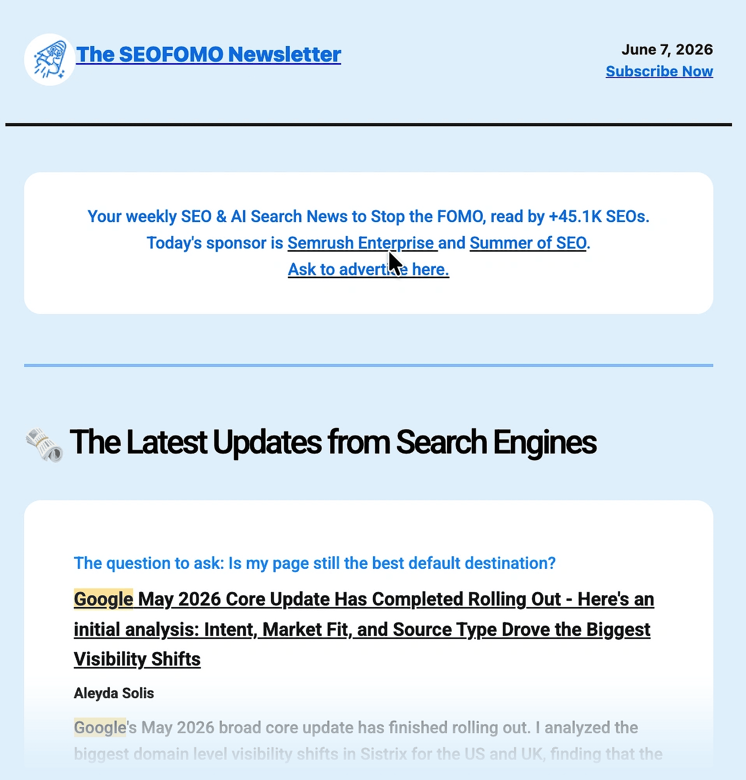 The SEOFOMO newsletter The SEOFOMO newsletter